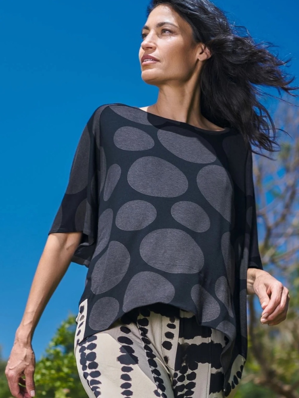 Alembika Brown Nomad Oversized Top, Polka Dot Size XL